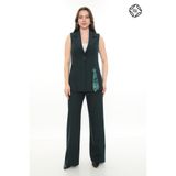 Kadın Rahat Kesim Astarlı Kolsuz Blazer Ceket Pantolon Takım Elbise - Yeşil