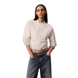 Kadın Rahat Kesim CK Logo İşlemeli Yuvarlak Yakalı Uzun Kollu Ekru Sweatshirt LV047G820G-YAS
