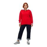 Kadın Rahat Kesim Kırmızı Devrik Yaka Fermuarlı Triko Kazak Düz Desenli Akrilik Kışlık Şıklık -Kırmızı-6XL