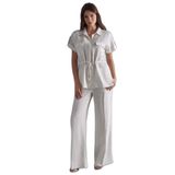 Kadın Rahat Kesim Normal Bel Geniş Paça Ekru Pantolon 25083-PANT-156