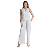 Kadın Rahat Kesim Normal Bel Geniş Yırtmaçlı Paça Beyaz Pantolon 25086-PANT-11