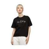 Kadın Regular Fit Bisiklet Yaka Desenli Kısa Kollu Siyah T-Shirt J20J224909-BEH