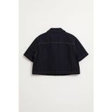 Kadın Regular Fit Cepli Lacivert Crop Jean Gömlek