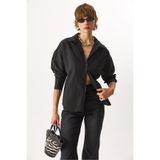 Kadın Regular Fit Cepli Poplin Gömlek%100 Pamuk - Siyah SİYAH