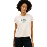Kadın Regular Fit Göğsü Desenli Pamuklu Kısa Kollu Bej T-Shirt WW0WW50787-ADK
