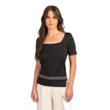 Kadın Regular Fit Kare Yaka Kısa Kollu Siyah T-Shirt TF5025MS49I-A4345