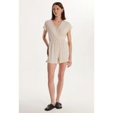 Kadın Regular Fit Kısa Kollu V Yaka Taş Rengi Tulum