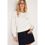 Kadın Regular Fit Klasik Kesim %100 Pamuk Baskılı Bisiklet Yaka Beyaz Sweatshirt