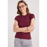 Kadın Regular Fit Klasik Kesim Bisiklet Yaka Viskon Kumaş Ultra Soft Bordo Tişört