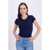 Kadın Regular Fit Klasik Kesim Bisiklet Yaka Viskon Kumaş Ultra Soft Lacivert Tişört