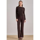 Kadın Regular Fit Normal Bel Pileli Geniş Paça Kahverengi Pantolon 25522-PANT-KAHVERENGİ