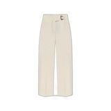 Kadın Regular Fit Pileli Geniş Paçalı Kemer Detaylı Beyaz Pantolon 78HAA104N0439-021