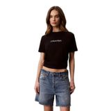 Kadın Regular Fit Yuvarlak Yakalı Logo Baskılı Kısa Kollu Crop Siyah T-Shirt LV044G801G-UB1