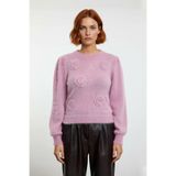 Kadın Regular Kesim Nakış Detaylı Polyester Triko Kazak Soğuk Havalarda Konforlu Ve Modern Bir Stil -Pembe-S