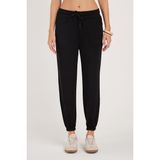 Kadın Relax Fit Rahat Kesim Modal Kumaş Beli Bağlamalı Lastikli Jogger Siyah Pantolon