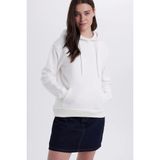 Kadın Relax Fit Rahat Kesim Pamuklu Kapüşonlu Kanguru Cepli Ekru Sweatshirt
