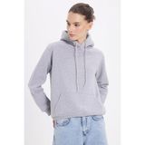 Kadın Relax Fit Rahat Kesim Pamuklu Kapüşonlu Kanguru Cepli Gri Sweatshirt