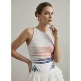 Kadın Renkli Çizgi Detaylı Askılı Triko Bluz - Lila-Somon-Saks