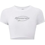 Kadın Reverse Kristal Taş Baskılı Crop T-Shirt Beyaz