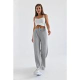 Kadın Ribana Kumaş Fitilli Pantolon Gri - XL