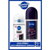 Kadın Roll-on Deodorant Pearl&Beauty 50ml ve Mini Roll-on Black&White 25ml, Anti-perspirant Koruma