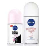 Kadın Roll-on Deodorant Powder Touch 50ml ve Mini Roll-on Black&WhiteClear 25ml, Bakımlı Koltuk Altı