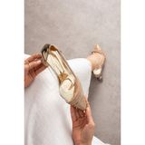 Kadın Rose Şeffaf Kristal Taşlı Kadeh Düğün Nişan Kadın Topuklu Abiye Ayakkabı - Rose - Gold