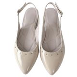 Kadın Rugan Slingback Babet, Sivri Burun, 1 cm Topuk, Termo Taban, Pad'li İç Taban, Günlük Konforlu Ayakkabı (Bej, EU Ayakkabı Beden Sistemi, Yetişkin, Kadın, Sayısal, Orta, 36)