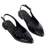 Kadın Rugan Slingback Babet, Sivri Burun, 1 cm Topuk, Termo Taban, Pad'li İç Taban, Günlük Konforlu Ayakkabı (Siyah, EU Ayakkabı Beden Sistemi, Yetişkin, Kadın, Sayısal, Orta, 38)