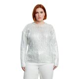 Kadın Saç Örgü Varak Detaylı Crop Triko Kazak Bisiklet Yaka Uzun Kollu Şık ve Modern Kombinler -Gümüş-4XL