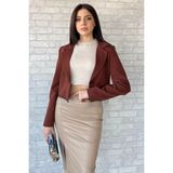 Kadın Sacak Taşlı Slim Fit Crop Blazer Ceket P-00002147 - XS - Kahve