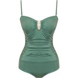 Kadın Sailor Moda Aksesuarlı Büzgülü Mayo Petrol Yeşili %80 Polyamide %20 Elastane - 42