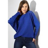 Kadın Saks Mavi Oversize Ajurlu Salaş Triko Kazak (SAKS MAVİ/Standart)