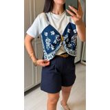 Kadın Şal Desen Detay Bluz Ve Keten Şort Ikili Takım