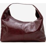 Kadın Salaş Görünümlü Tote Çanta Deri Vega Parlak Siyah - Bordo