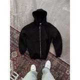 Kadın Salaş Stil Siyah Oversize Tam Fermuarlı Uzun Kol Hırka