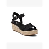 Kadın Sandalet 10020749 Toms AUDREY Metallic Linen Stripe Espadrille Wedge Sandal Black