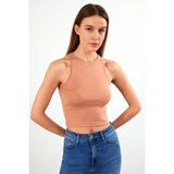 Kadın Sandra Sütlü Kahve Halter Top Crop Atlet - XL