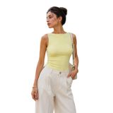 Kadın Sarı Kolsuz Bluz, Tekne Yaka, Slim Fit, Yazlık Günlük Kullanım için Tank Top
