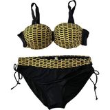 Kadın Sarı Zincir Desenli Büyük Beden Astarlı Siyah Bikini Takım HZL25S-LC3303 - 46