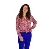 Kadın Saten Baskıkılı Desen Uzun Kol Gömlek BGL-ST04214 KIRMIZI S