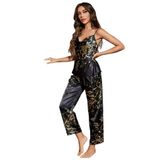 Kadın Saten İpek Görünümlü Pijama Takımı, Lüks Rahat,Model W2014 (Siyah, xl)