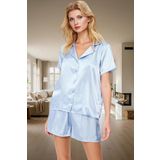 Kadın Saten Pijama Takımı Kısa Kollu Gömlek ve Şort Rahat Ev Giyim Seti Özel Tasarım Modern Stil