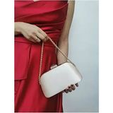 Kadın Saten Ten Nude Abiye Clutch Portföy Zincir Askılı El Düğün Nişan Gece Omuz Çantası - Bej