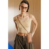 Kadın Scuba Kumaş Ip Askılı Crop Top Crop-Atlet - Bej
