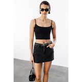 Kadın Scuba Kumaş İp Askılı Crop Top CROP-ATLET Siyah L