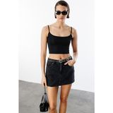 Kadın Scuba Kumaş Ip Askılı Crop Top Crop-Atlet - Siyah - XL