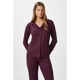 Kadın Secret Extra Soft Lacivert Bordo Çizgili Pijama Takımı - 2XL - Lacivert - Kırmızı