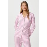 Kadın Secret Extra Soft Pembe Beyaz Çizgili Pijama Takım - Pembe - Beyaz - 2XL