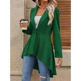Kadın Şehir Stili Uzun Kollu Yakalı Önden Düğmeli Uzun Atlas Blazer Ceket